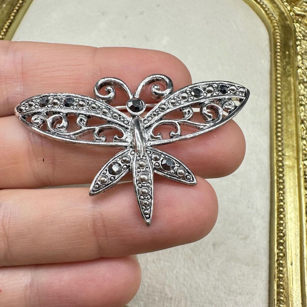 Vintage Jewelry Silver Tone Dragonfly Brooch Butterfly Pin